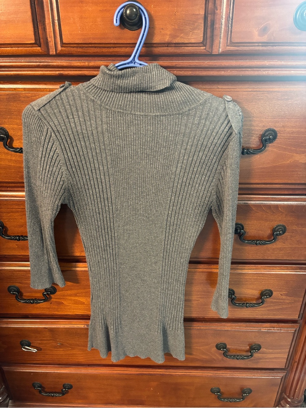 Suzy Shier Gray Ribbed Mock Neck Sweater